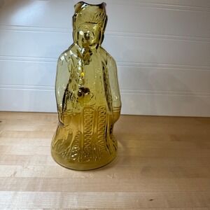 Vintage Amber‎ Glass Figural Colonial Man Pitcher, Novelty Decanter